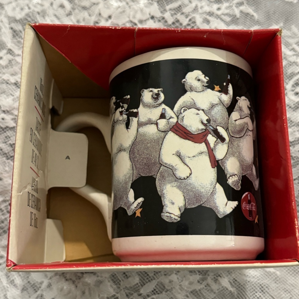Vintage 1998 Coca Cola Christmas Holiday Mug Original Box Collectible Polarbear